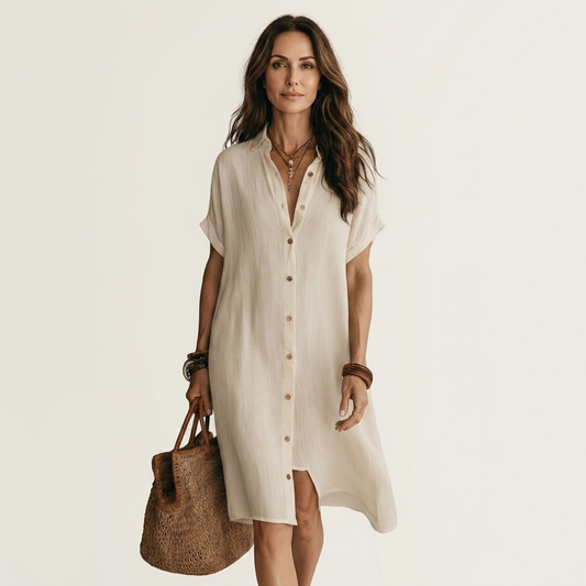 Patricia | Vestido Camisero Midi de Algodón y Lino