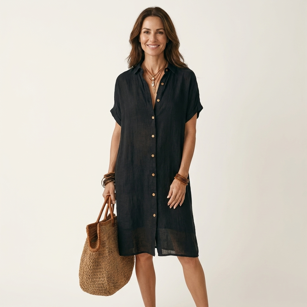 Patricia | Vestido Camisero Midi de Algodón y Lino