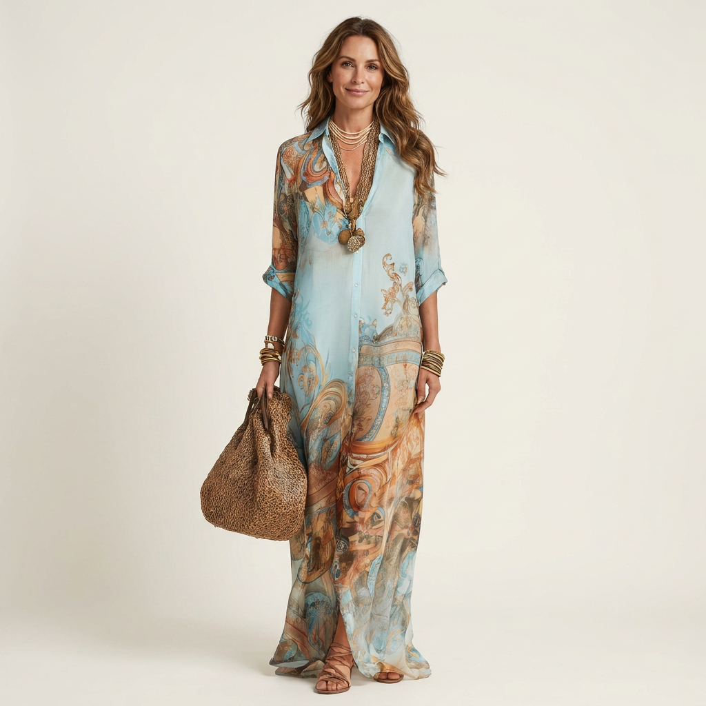 Lara | Vestido Largo de Seda con Estampado Barroco