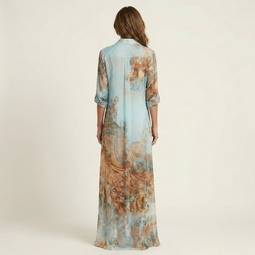 Lara | Vestido Largo de Seda con Estampado Barroco