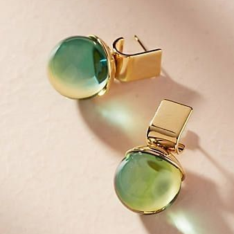 Pendientes de cristal verde chapados en oro