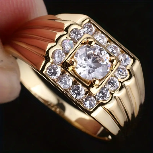 Anillo vintage de oro con capas de circonio