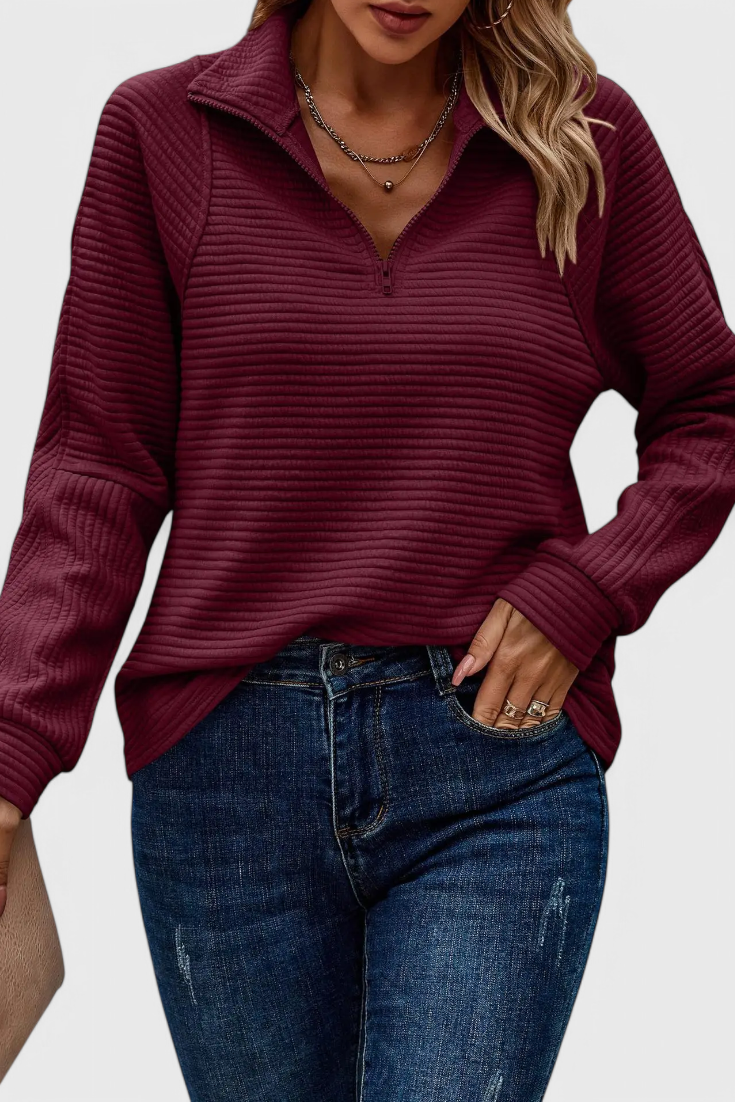 Elene | Jersey de Cuello en V con Cremallera y Manga Larga