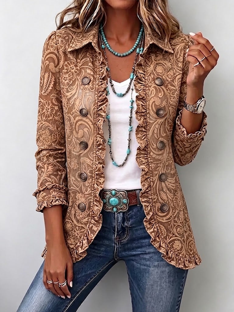 Bruna | Chaqueta Floral de Estilo Clásico con Volantes
