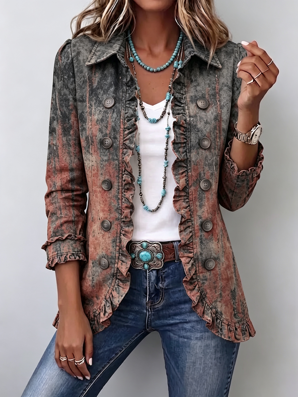 Vicenta | Chaqueta Degradada con Textura y Volantes