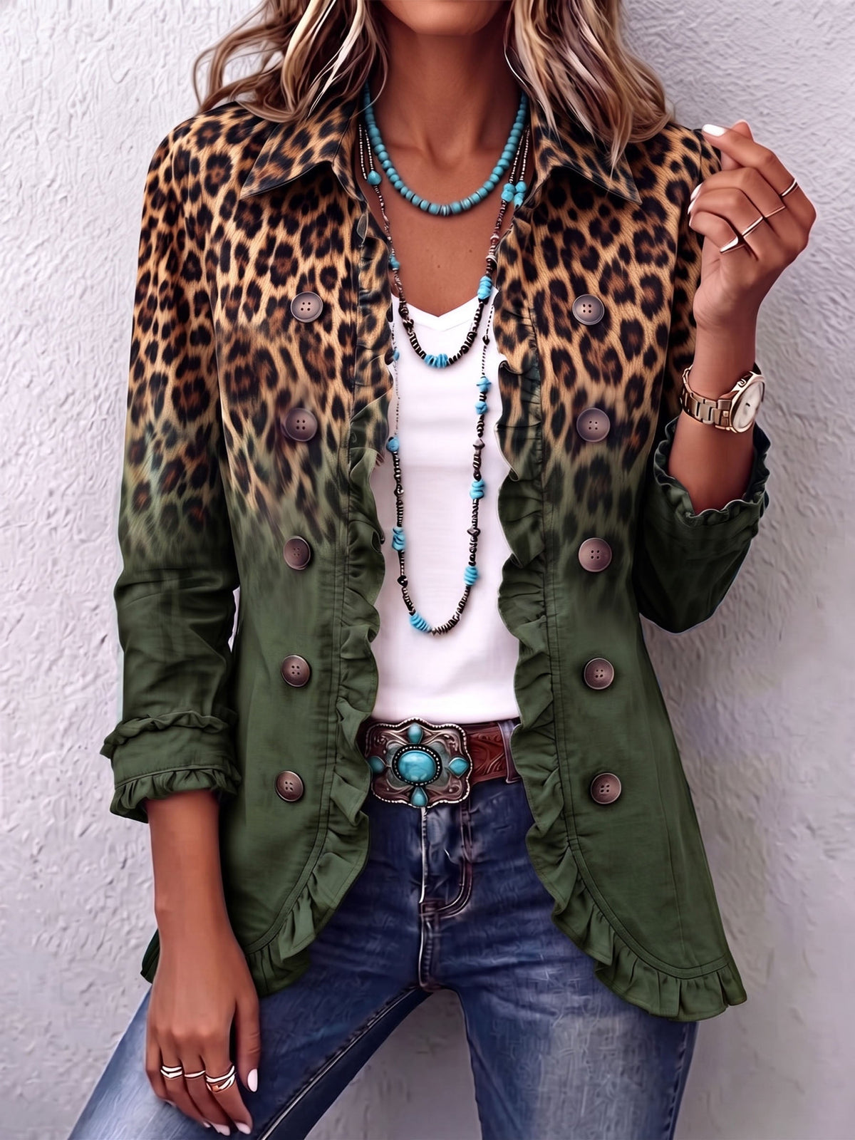Sandra | Blazer de Leopardo Degradado con Volantes