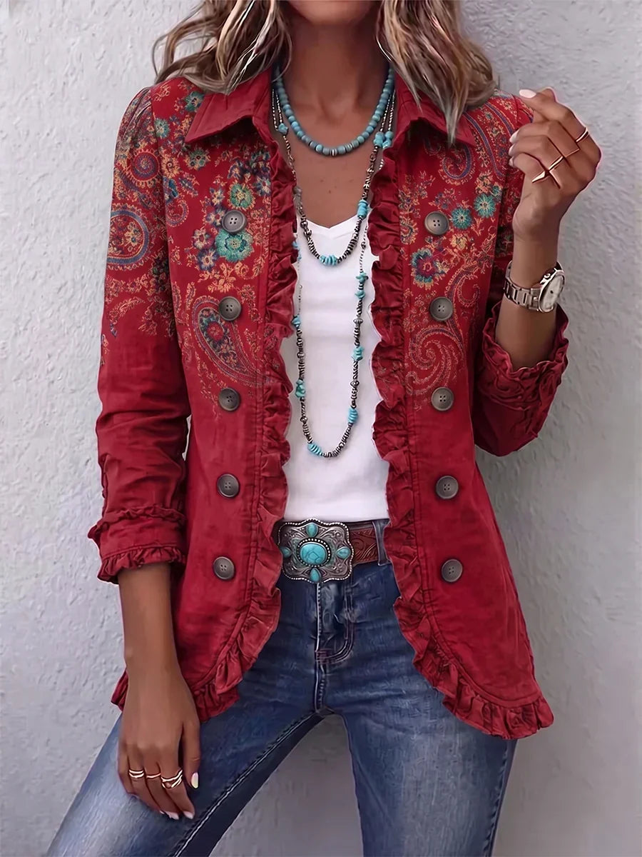 Sara | Chaqueta con Estampado de Cachemira y Volantes