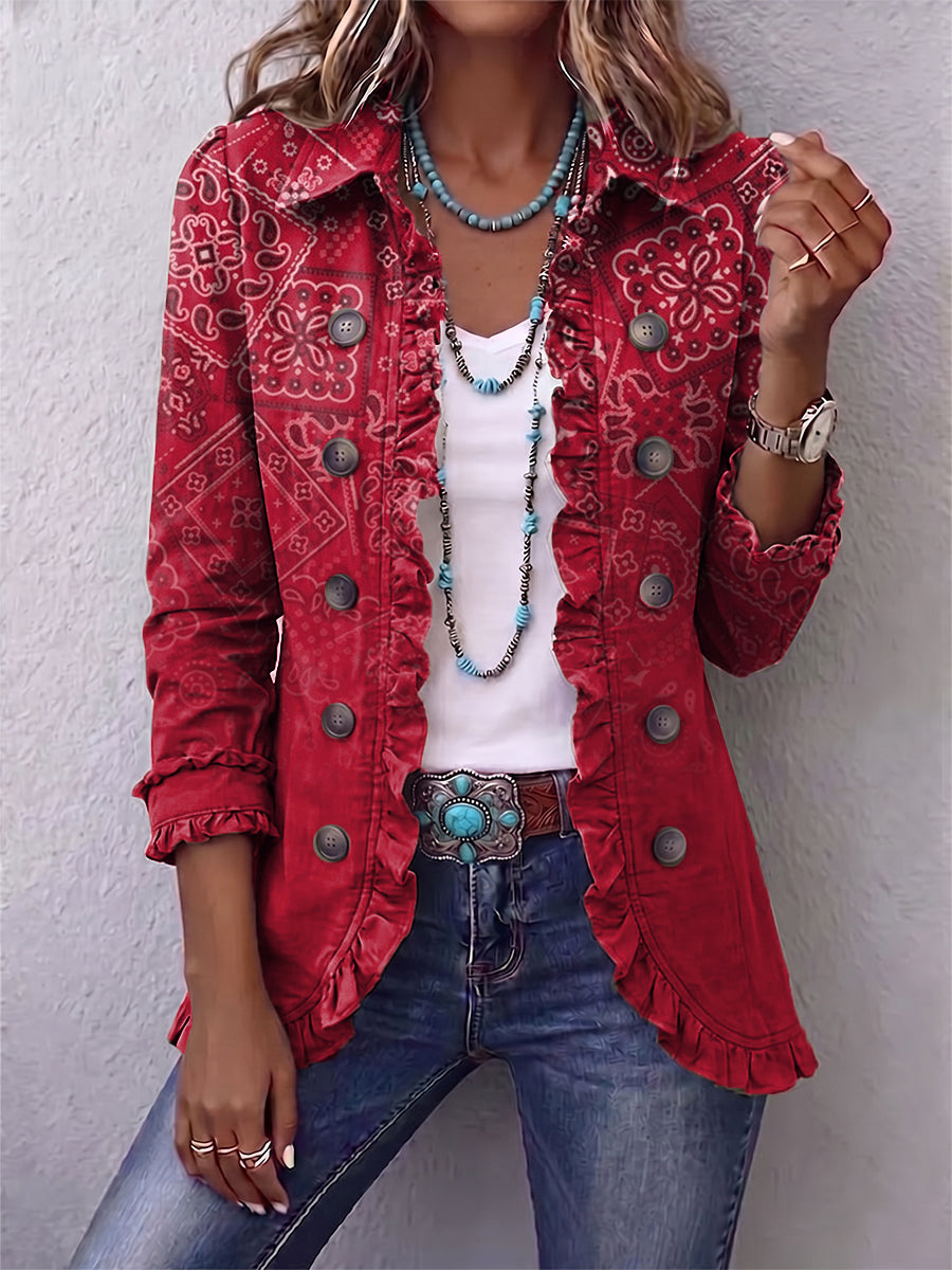 Sabrina | Chaqueta con Estampado de Cachemira Degradado y Volantes