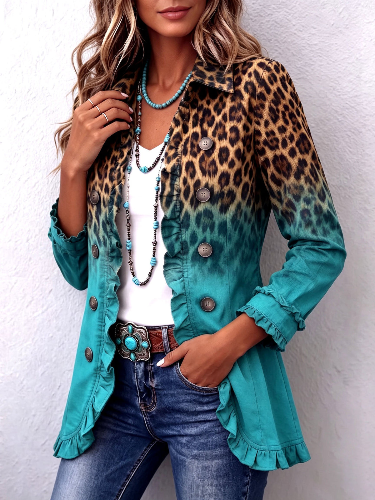 Sandra | Blazer de Leopardo Degradado con Volantes