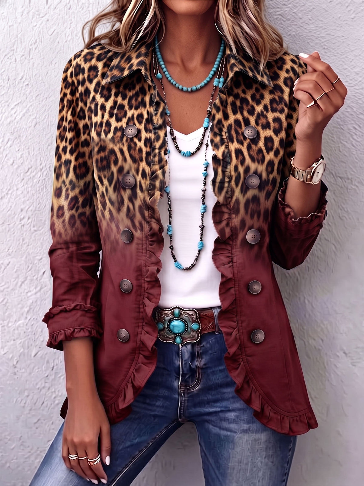 Sandra | Blazer de Leopardo Degradado con Volantes