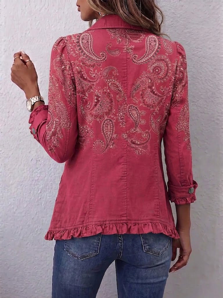 Inés | Chaqueta Rosa con Estampado de Cachemira y Volantes