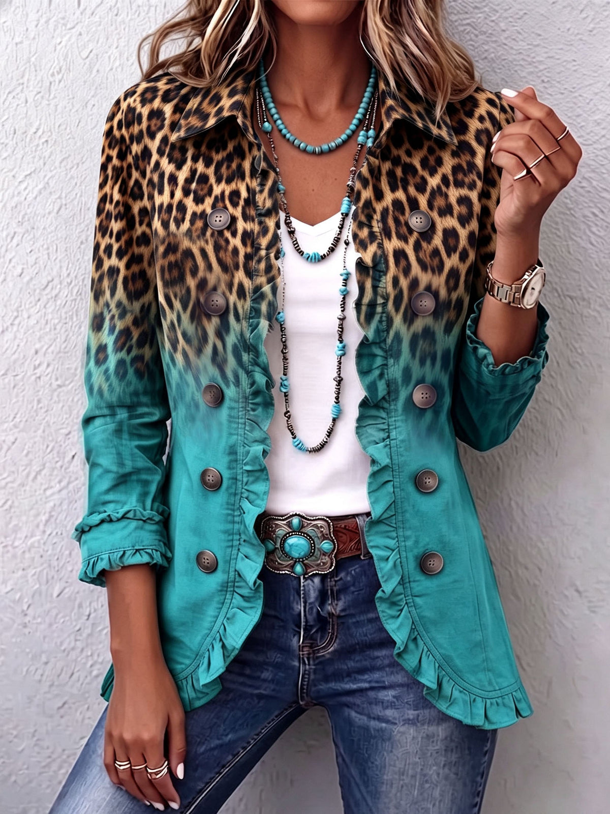 Sandra | Blazer de Leopardo Degradado con Volantes
