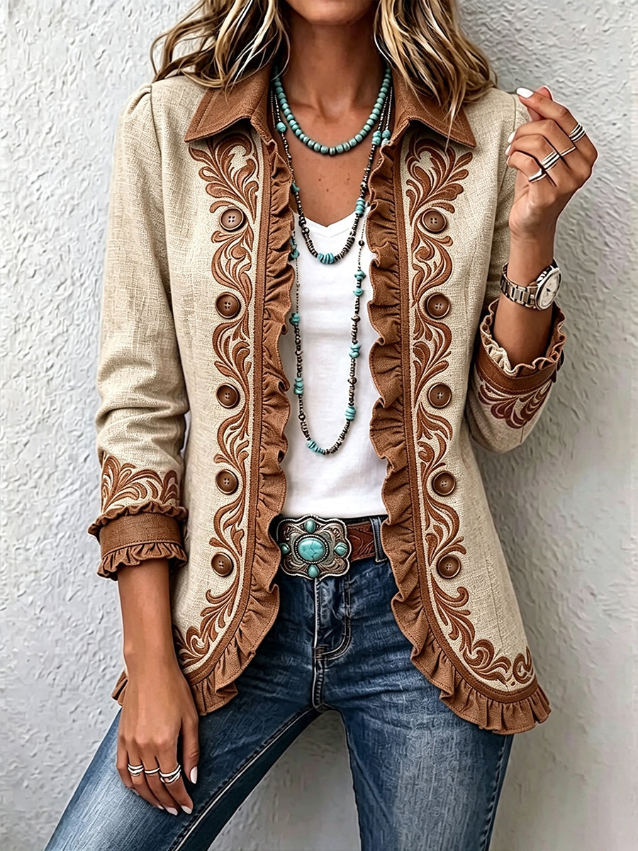Yolanda | Chaqueta Floral Bordada con Volantes
