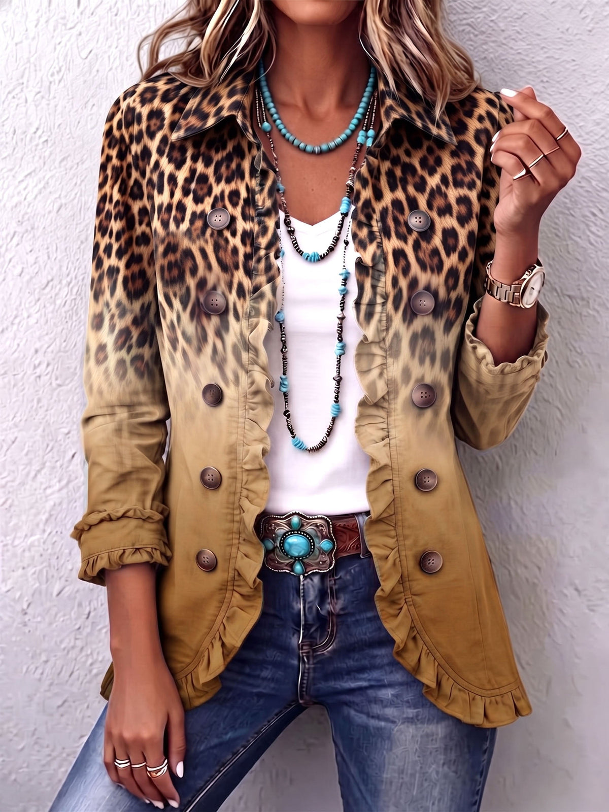 Sandra | Blazer de Leopardo Degradado con Volantes