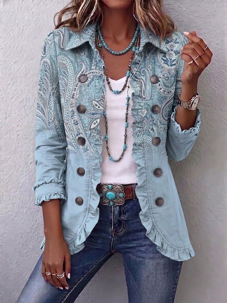 Teresa | Chaqueta de Estilo Clásico con Estampado de Cachemira y Volantes