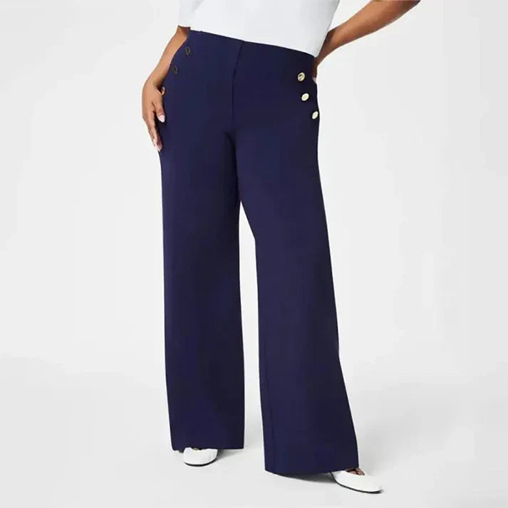 Mónica- Pantalón elástico de tiro alto y botones dorados