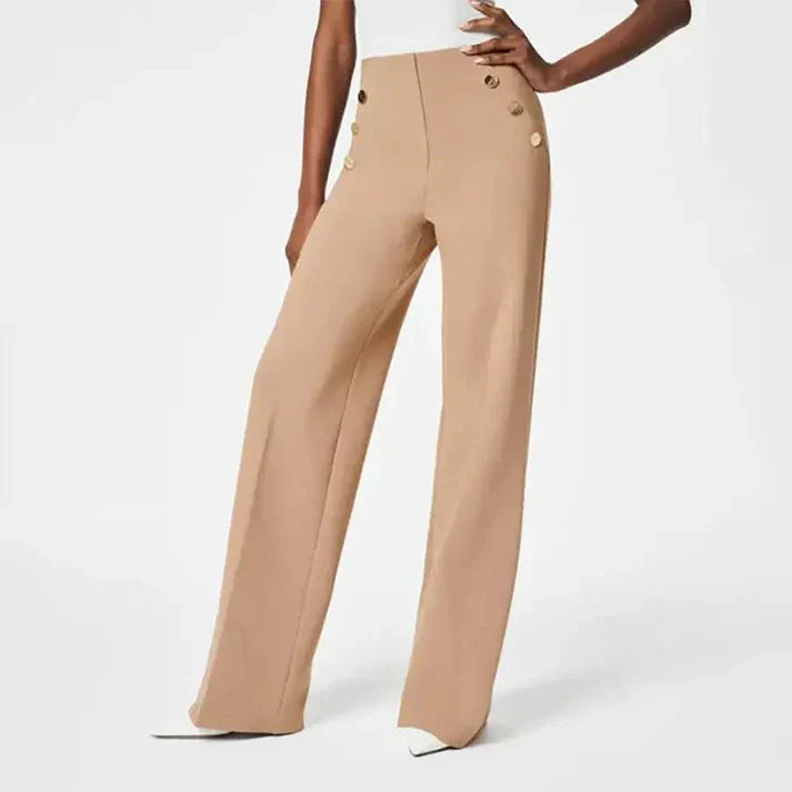 Mónica- Pantalón elástico de tiro alto y botones dorados