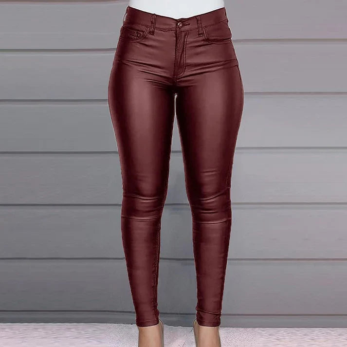 Victoria - Pantalones ajustados efecto piel de cintura alta