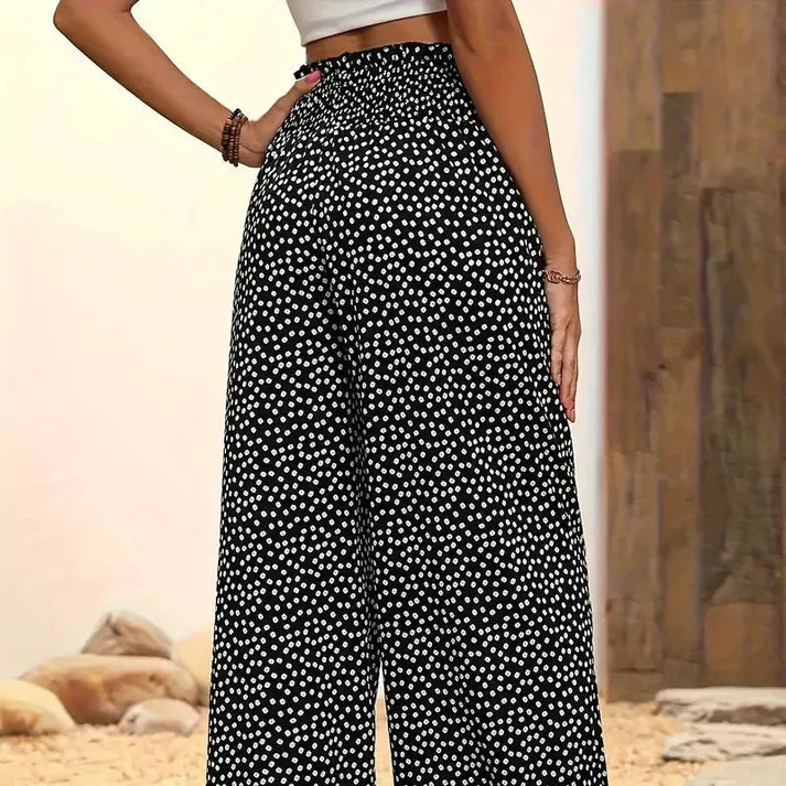 Clara - Pantalón ancho de tiro alto con cintura fruncida