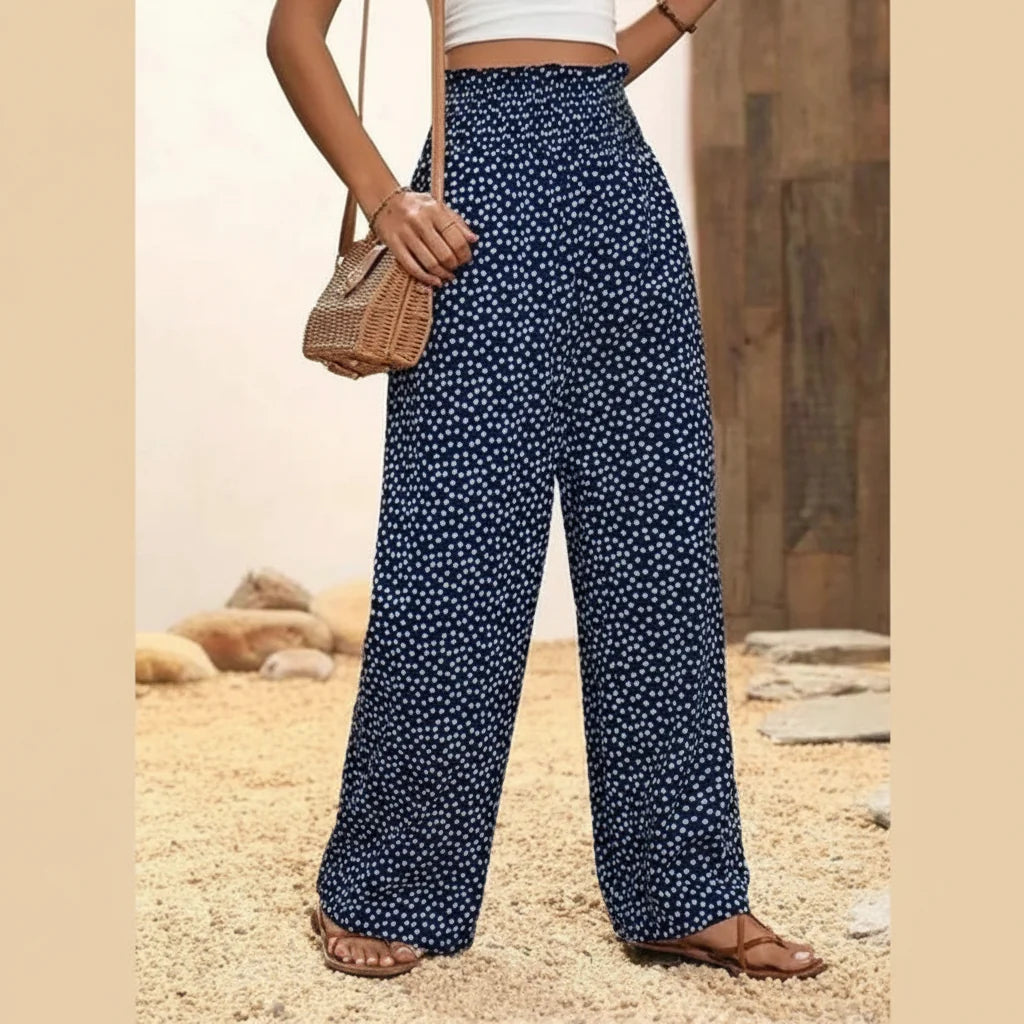 Clara - Pantalón ancho de tiro alto con cintura fruncida