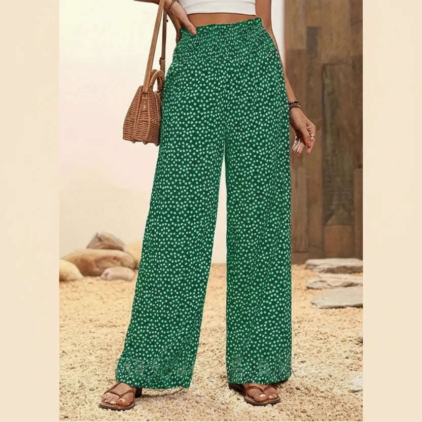 Clara - Pantalón ancho de tiro alto con cintura fruncida