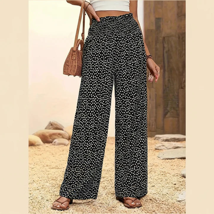 Clara - Pantalón ancho de tiro alto con cintura fruncida