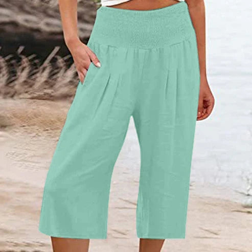 Abril - Pantalones capri ligeros con cintura elástica