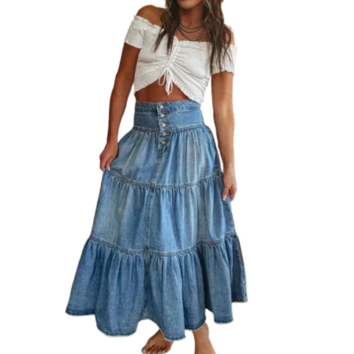 Elena - Falda vaquera con botones y estilo vintage